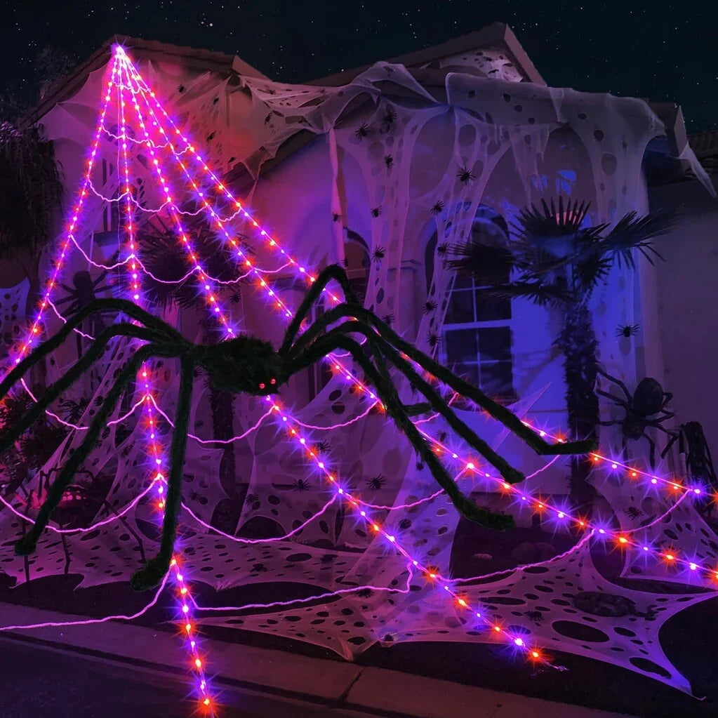 Halloween Spinnennetz LED Lichterkette 5 m mit Fernbedienung