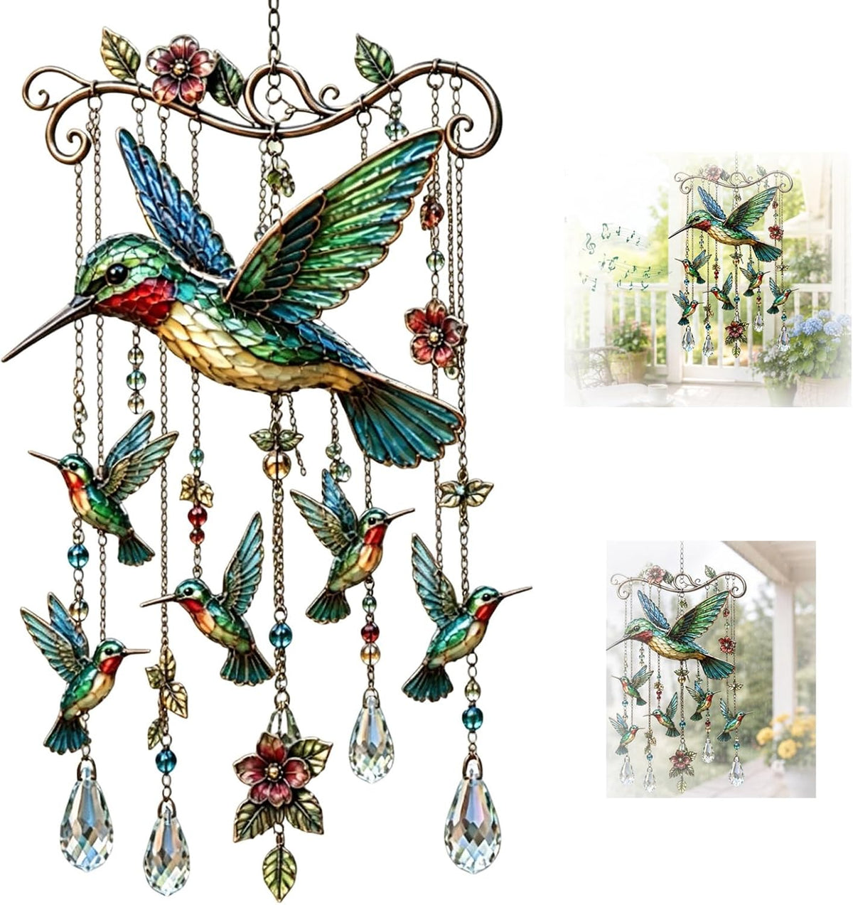 Kristall Windspiel mit Vogelmotiv für Garten und Balkon