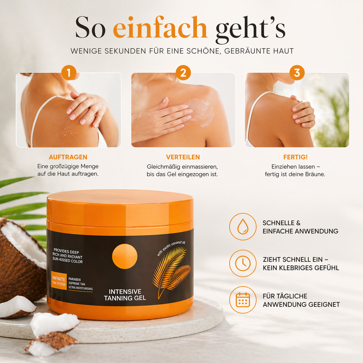 1+1 GRATIS | SunGleam™ Bräunungs-Gel – Pflegender Glow mit natürlichen Ölen