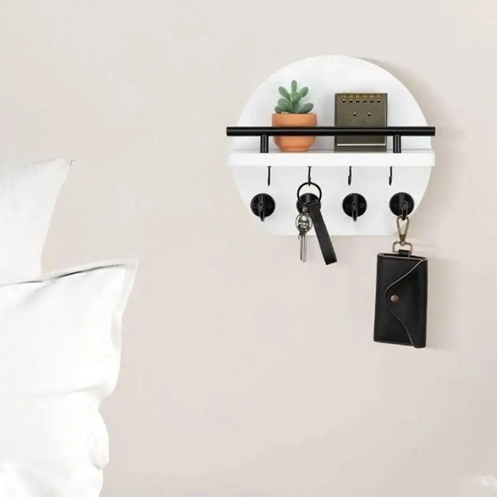 Schlüsselbrett mit Ablage und mehreren Haken – runde Wandhalterung für Flur und Eingang