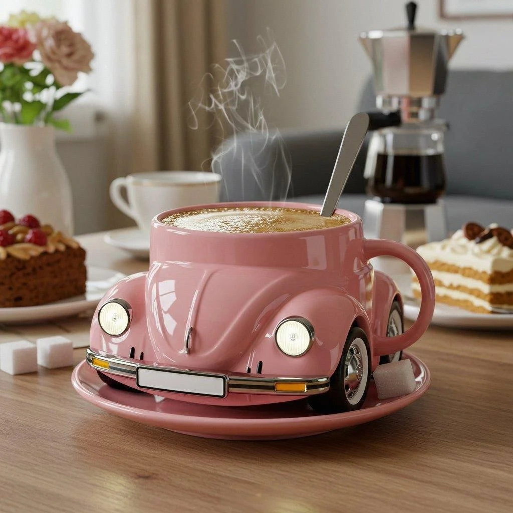 Retro-Auto Kaffeebecher rosa