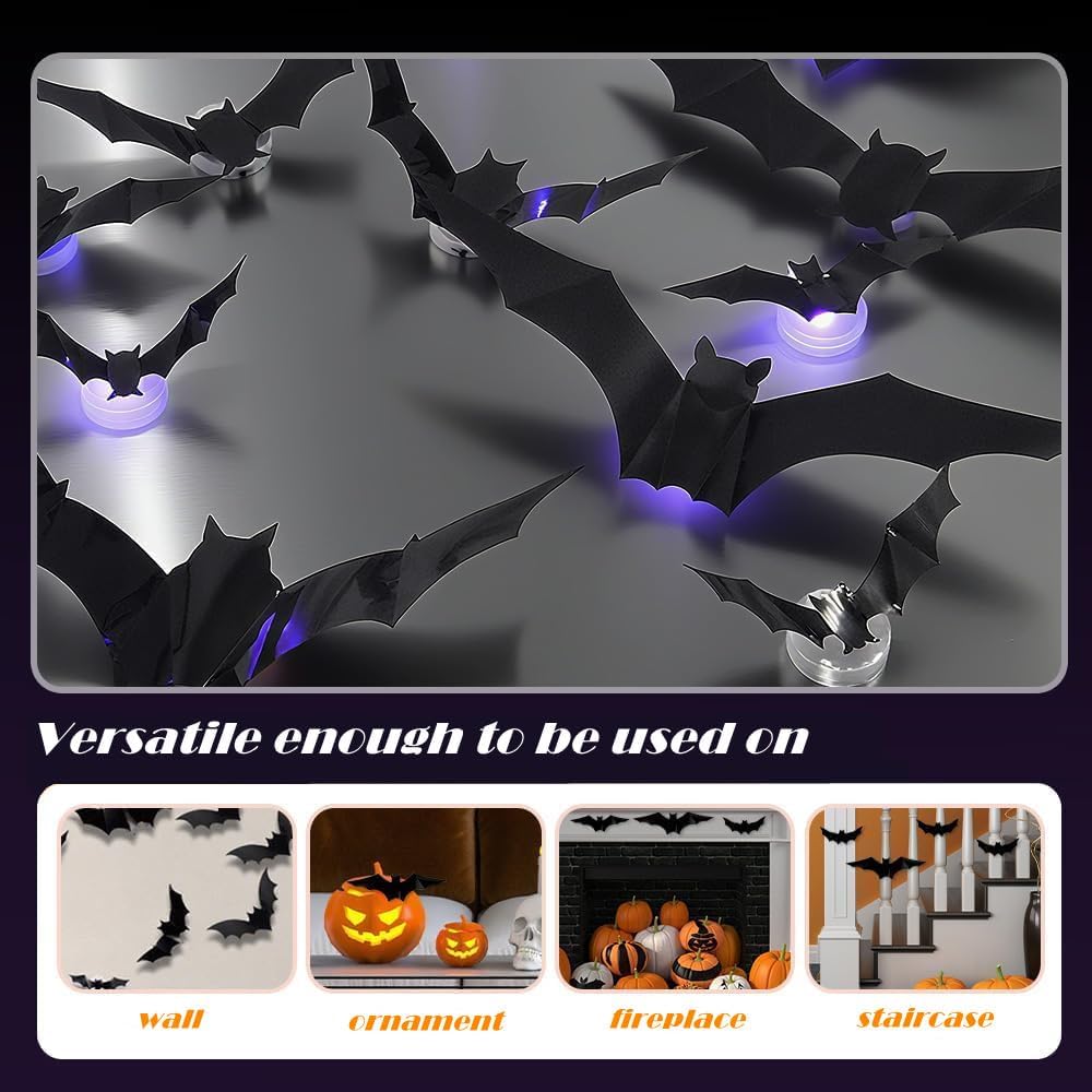 Halloween LED Fledermäuse mit lila Licht und Klebepads