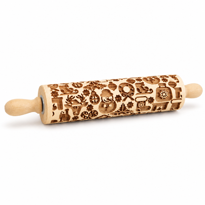 Holz-Nudelholz mit Weihnachtsprägung