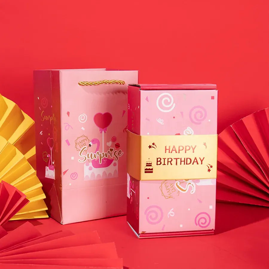 Geschenkbox in Rosa mit Happy-Birthday-Motiv
