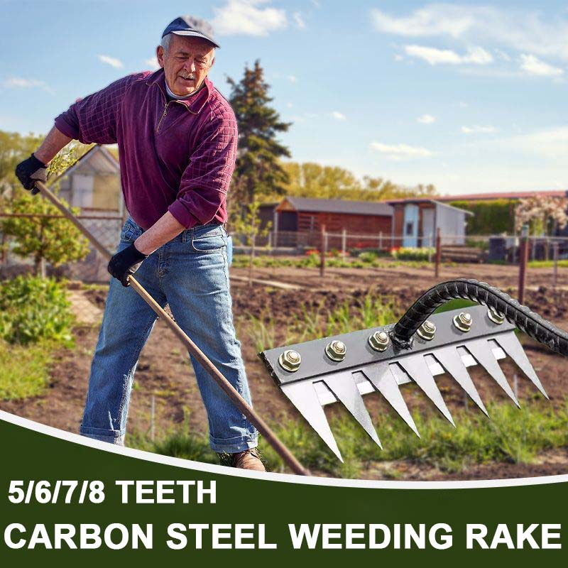 IronBloom™ | Gartenrechen aus Carbonstahl – Unkrautentferner, 5–8 Zähne, robust & rostfrei