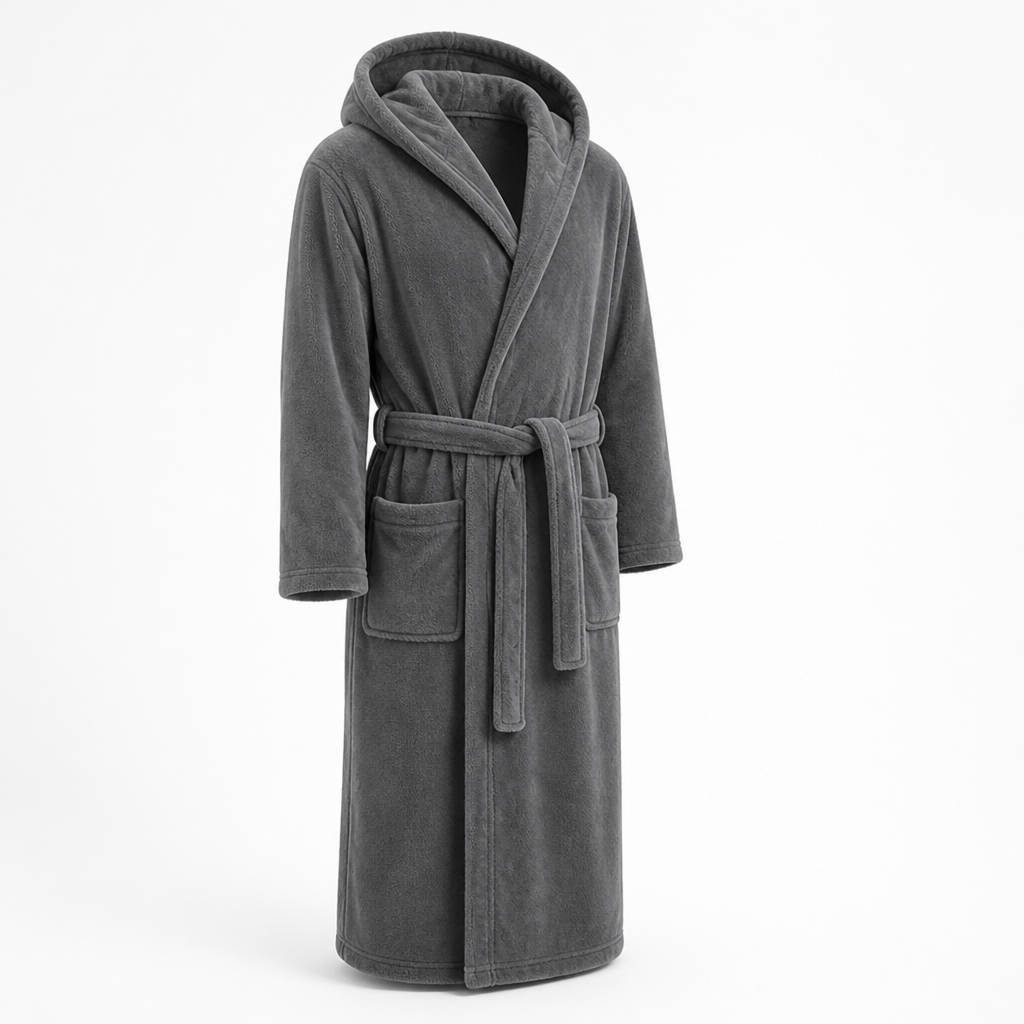 Herren Bademantel mit Kapuze aus Plüsch Fleece