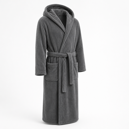 Herren Bademantel mit Kapuze aus Plüsch Fleece