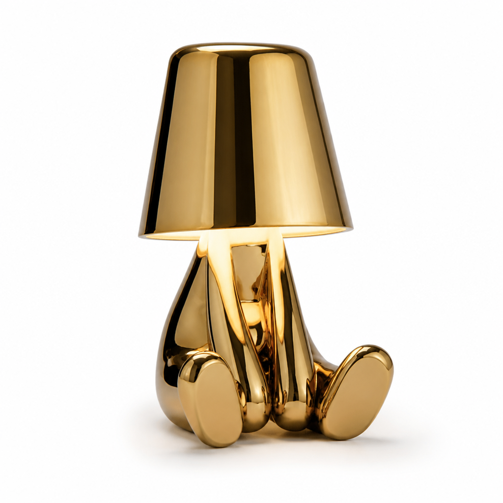 LED Schreibtischlampe Denker Figur in Gold oder Silber