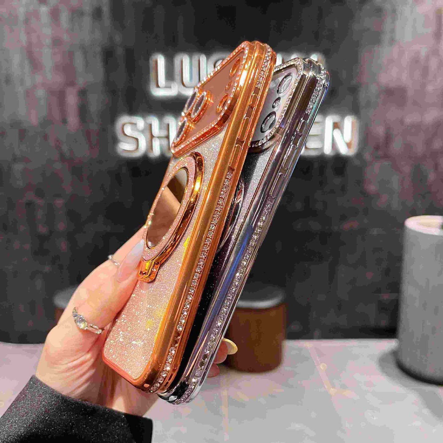 Luxus Glitzer Spiegel Handyhülle mit Ringhalter – Stil, Schutz & Glamour in einem!