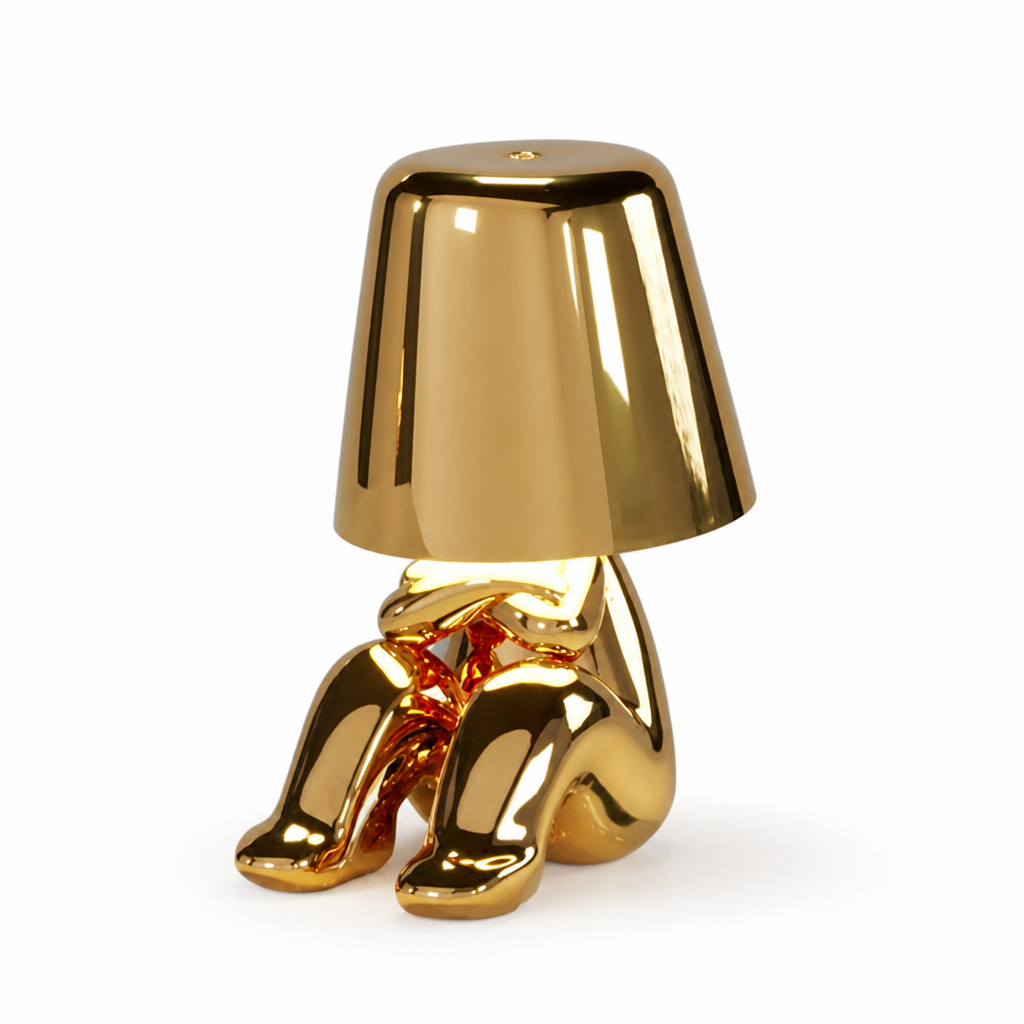 LED Schreibtischlampe Denker Figur in Gold oder Silber