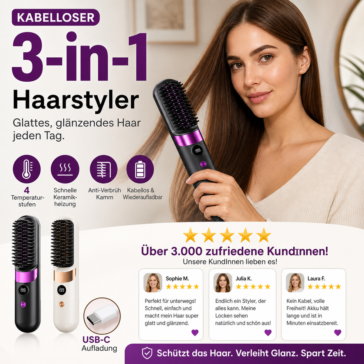 Kabelloses 4-in-1 Haarstyling-Tool USB-C | StylePro