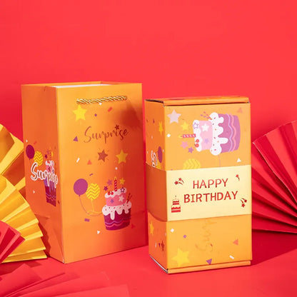 Geschenkbox in Gelb mit Happy-Birthday-Motiv