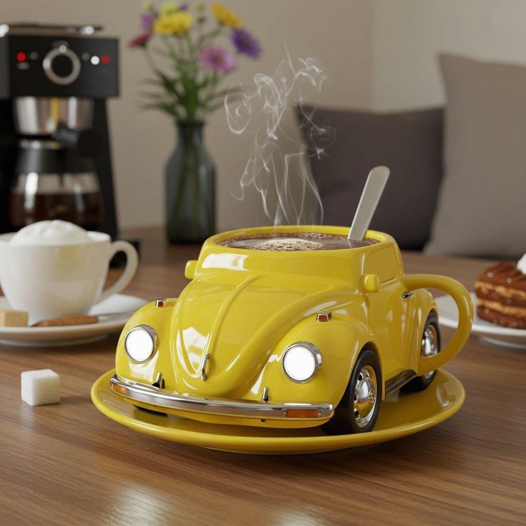 Retro-Auto Kaffeebecher gelb