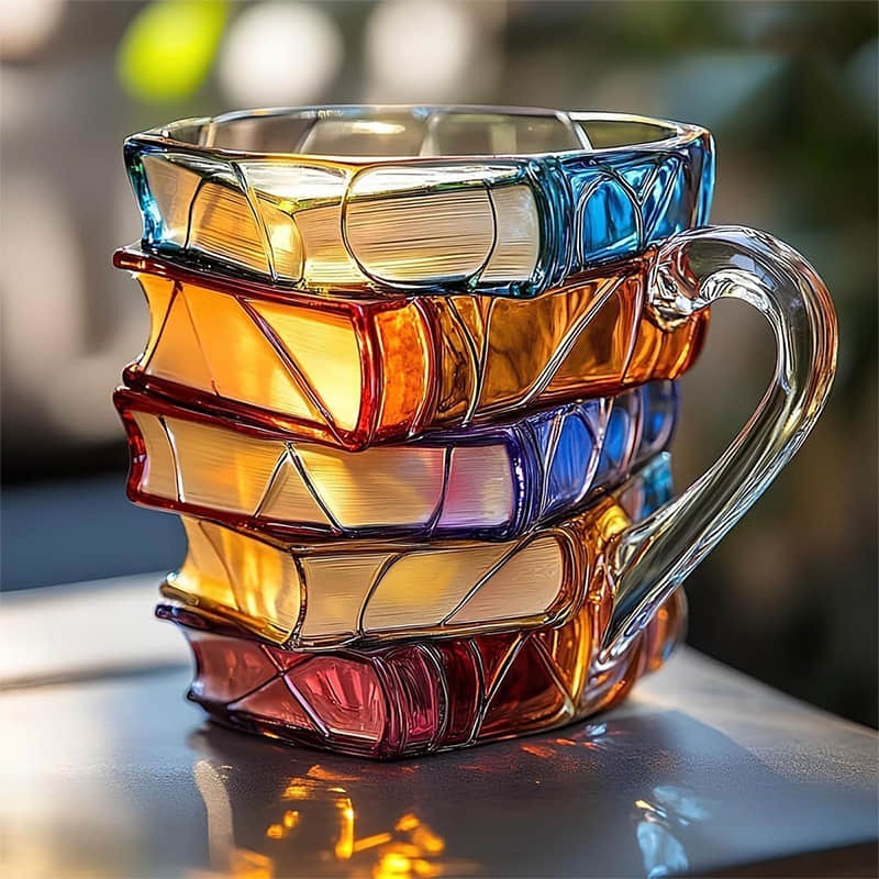 Leseliebe™ Becher| 3D Handbemalter Bücherbecher – Einzigartige literarische Kaffeetasse, ideales Geschenk für Bücherliebhaber