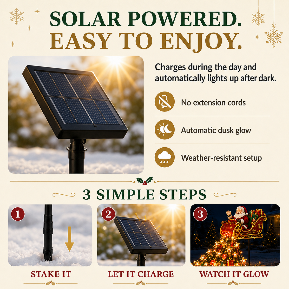 Solar-Weihnachtsdeko Schlitten mit Schneeflocken