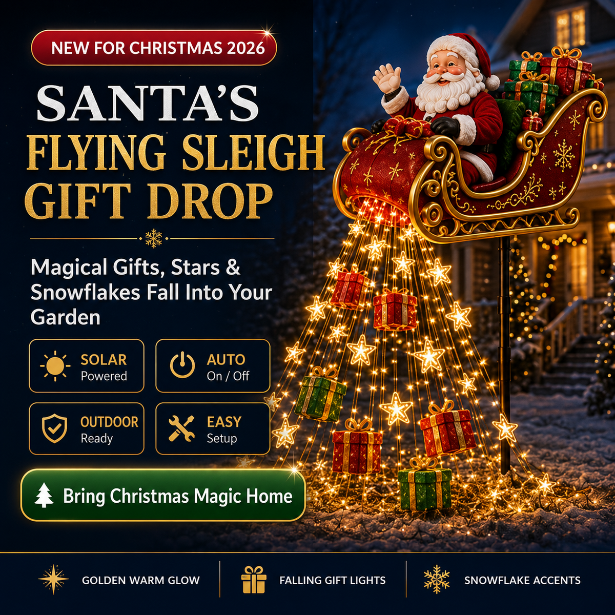Solar-Weihnachtsdeko fliegender Santa-Schlitten