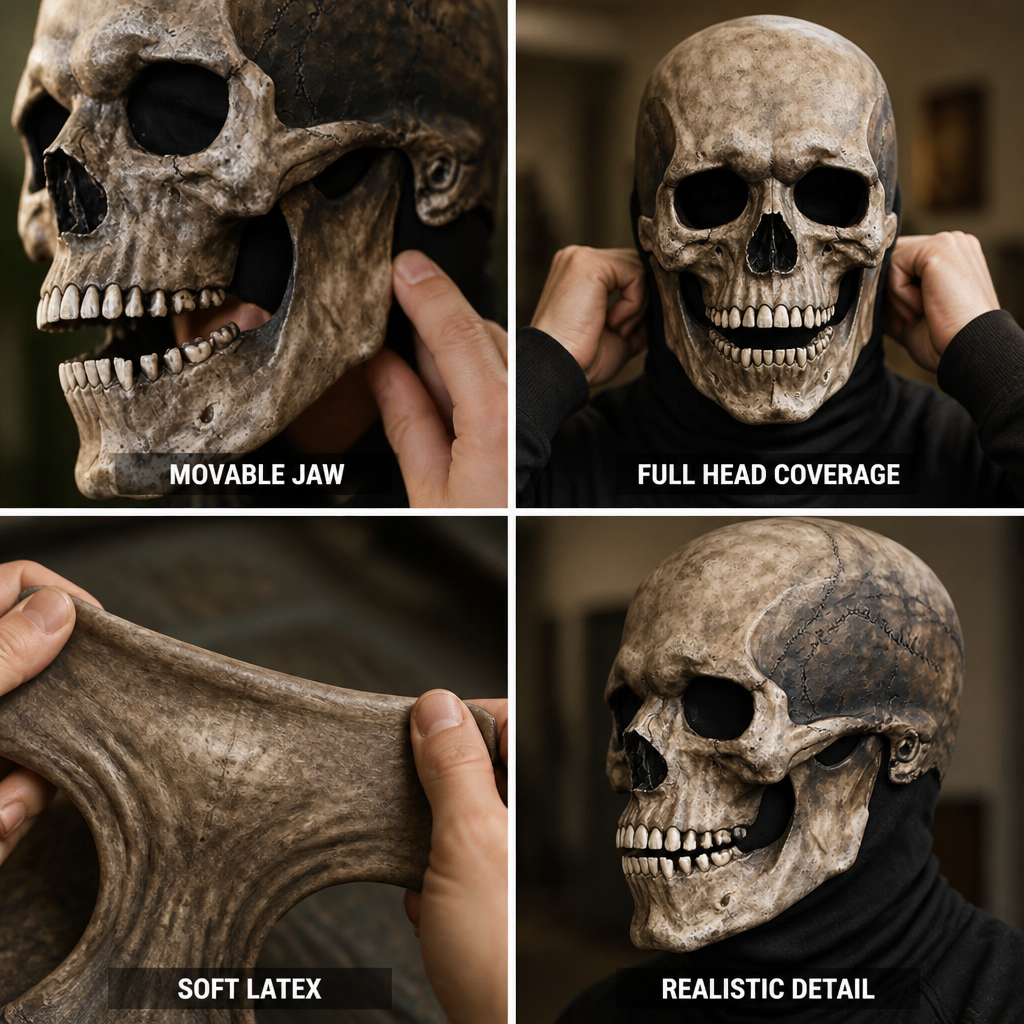 Realistische bewegliche Kinn Soft Latex Schädelmaske