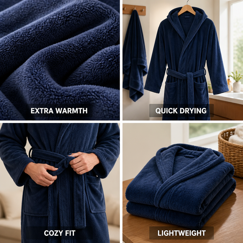 Herren Bademantel mit Kapuze aus Plüsch Fleece