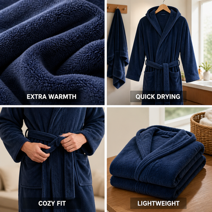 Herren Bademantel mit Kapuze aus Plüsch Fleece