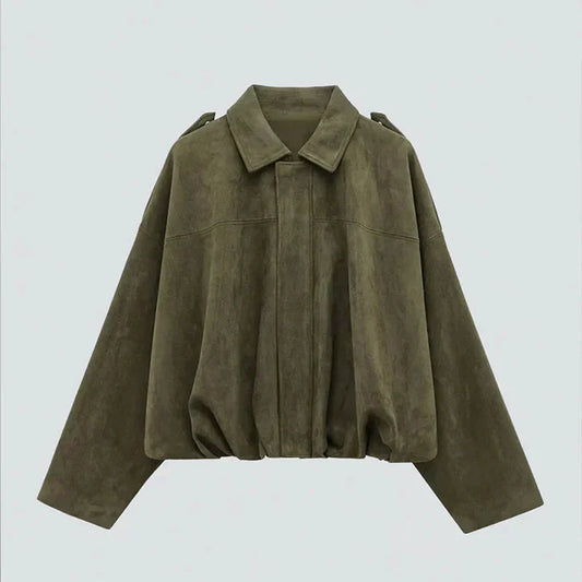 Damen Überdimensional Jacke | Weiche Wildlederoptik | Voll gefüttert | Khaki