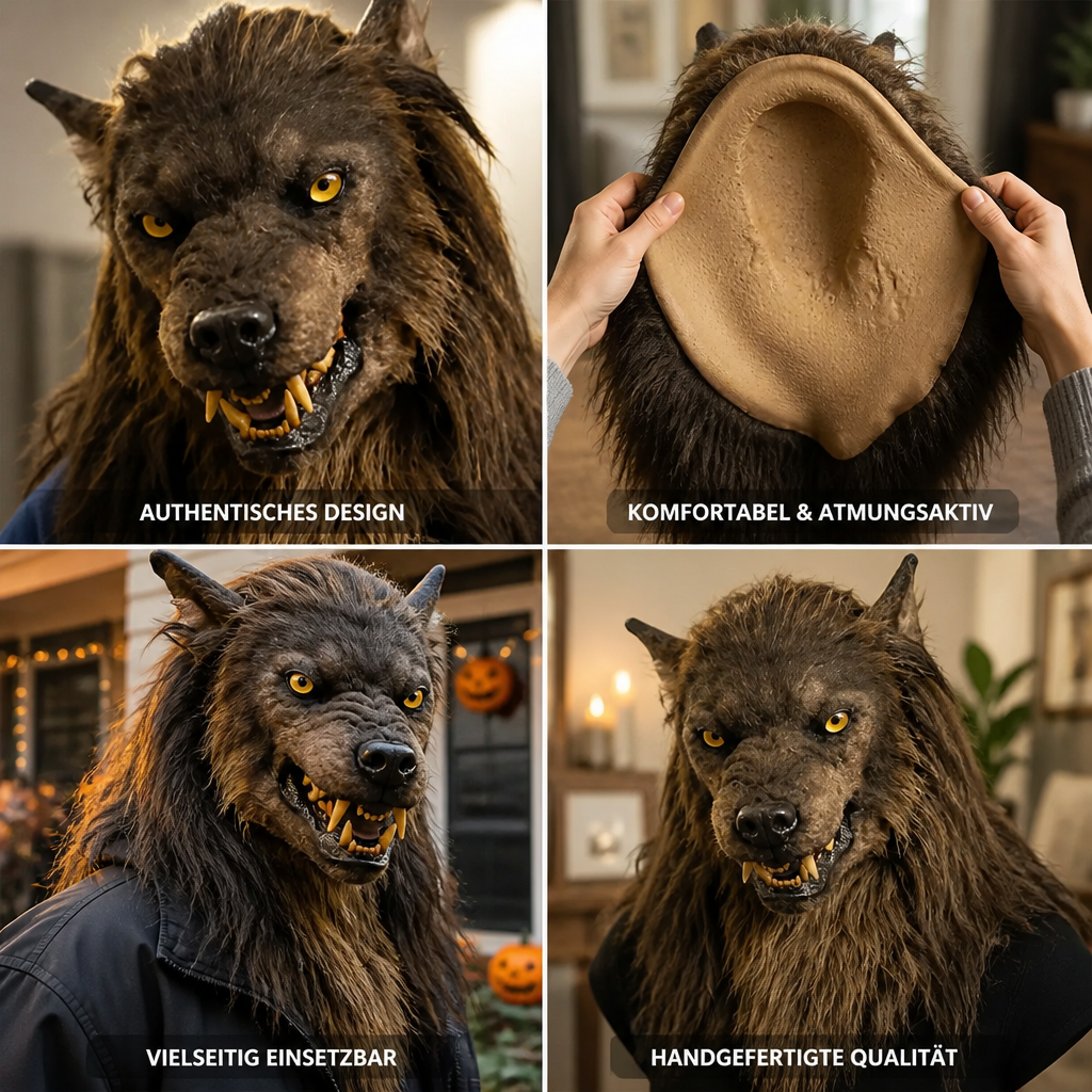 Handgemachte Werwolf-Maske aus lebensmittelechtem Silikon & Kunstfell
