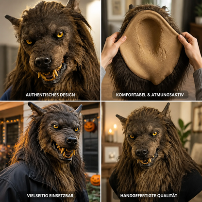Handgemachte Werwolf-Maske aus lebensmittelechtem Silikon & Kunstfell