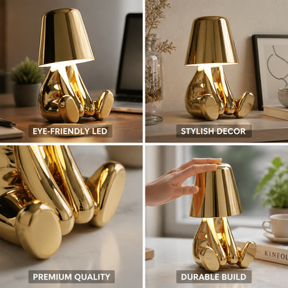 LED Schreibtischlampe Denker Figur in Gold oder Silber