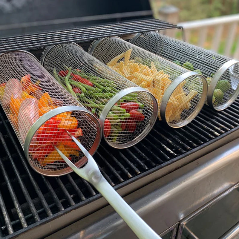 GrillMaster | 360° BBQ Grillkorb aus Edelstahl | Gleichmäßiges Grillen ohne Anbrennen | 1+1 GRATIS