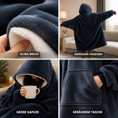 Oversize Hoodie Decke mit Kapuze und Tasche aus Sherpa Fleece