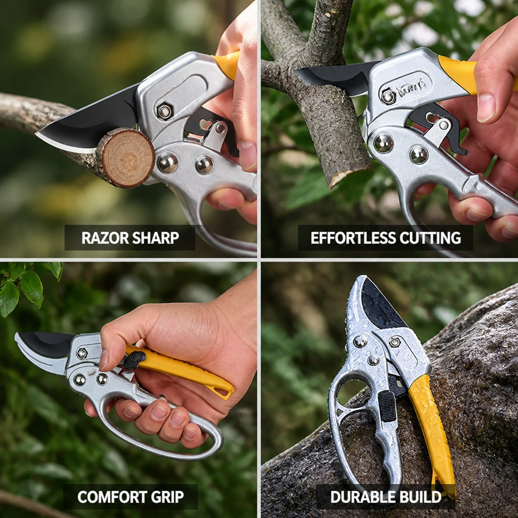 Ratschen-Gartenschere mit SK5-Stahlklinge | BranchMaster™