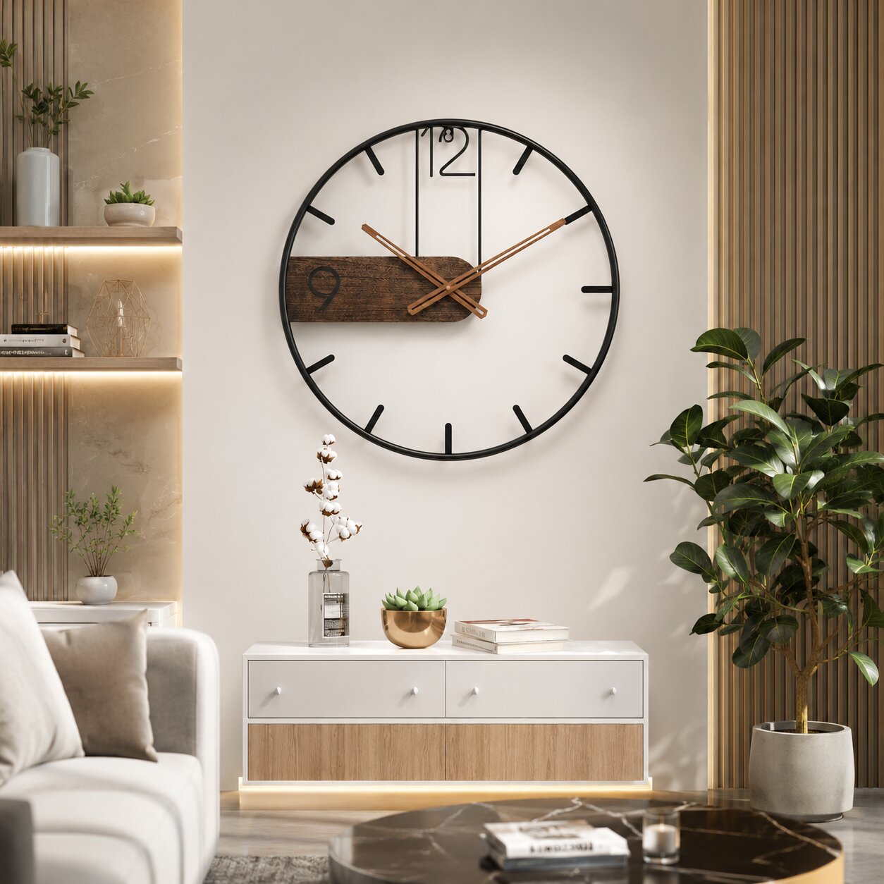 Moderne Wanduhr aus Edelstahl & Walnussholz | Walnchron