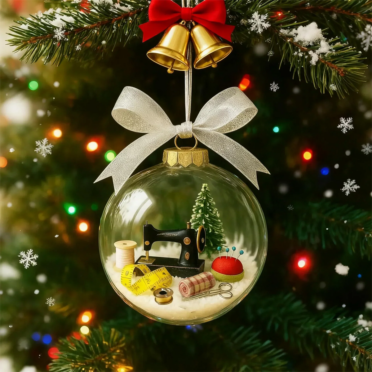 Näh-Weihnachtskugel am Christbaum