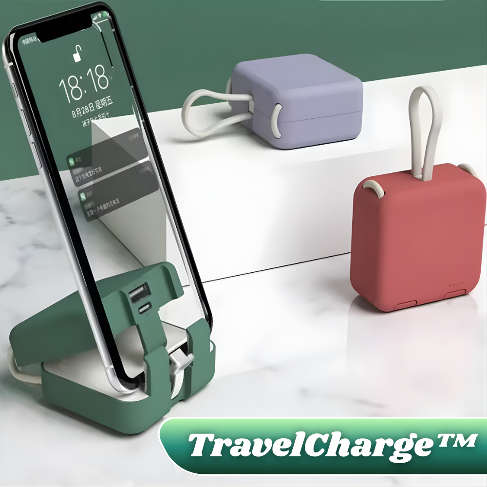 TravelCharge™ | Faltbarer Handyhalter mit Powerbank