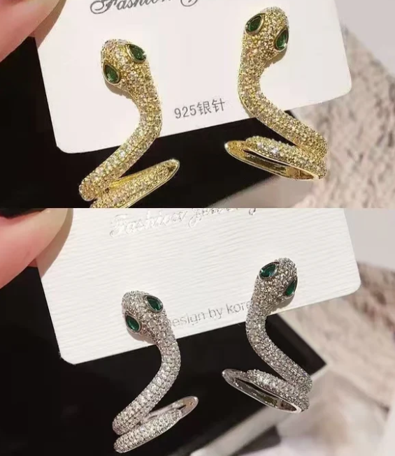 Schlangen Ohrringe silberfarben mit Zirkonia Statement Design