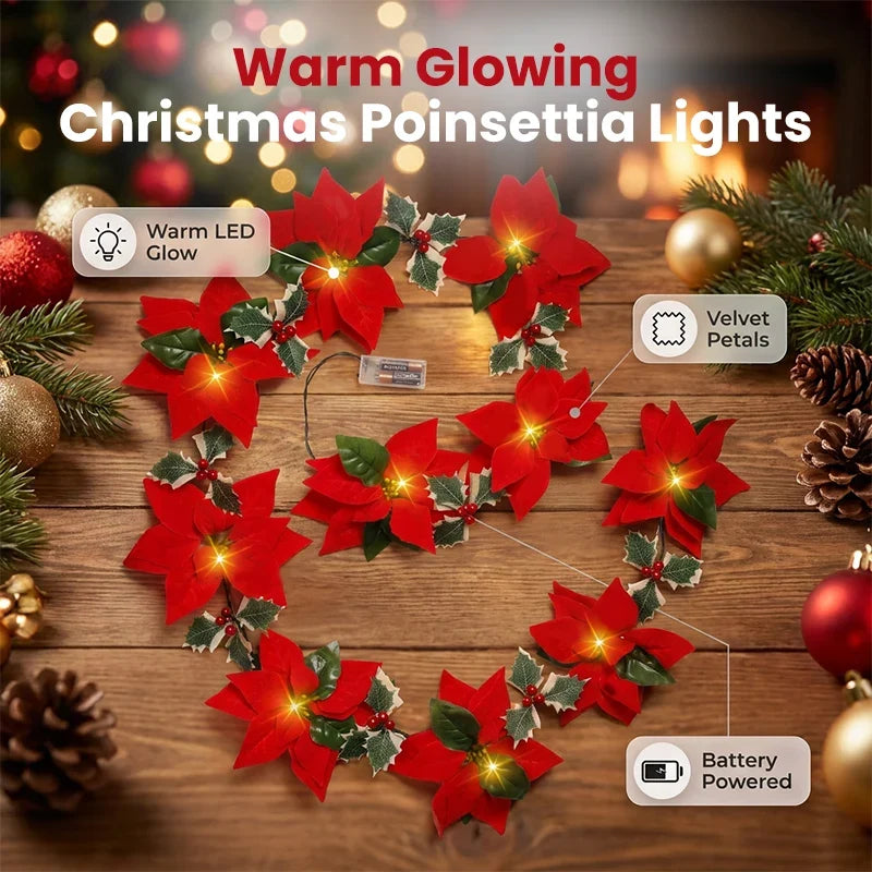 Weihnachtsstern Lichtergirlande am Kaminsims