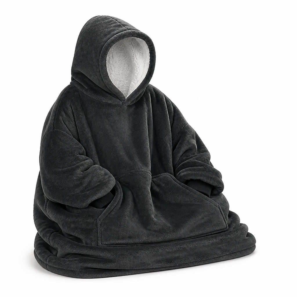 Oversize Hoodie Decke mit Kapuze und Tasche aus Sherpa Fleece