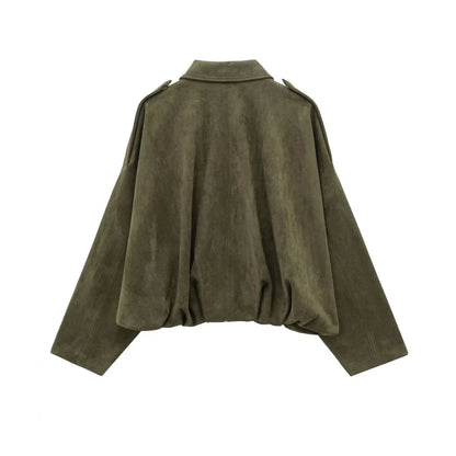 Damen Überdimensional Jacke | Weiche Wildlederoptik | Voll gefüttert | Khaki