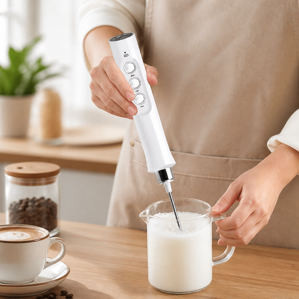 Milchaufschäumer beim Aufschäumen von Milch