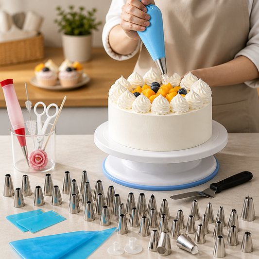 Tortendeko-Set beim Dekorieren einer Torte