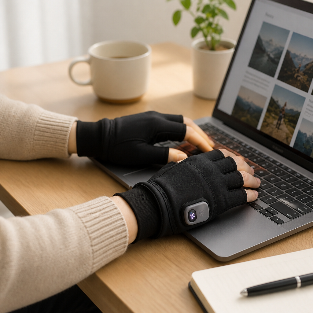 Beheizbare Fingerlose Handschuhe mit Temperaturanzeige