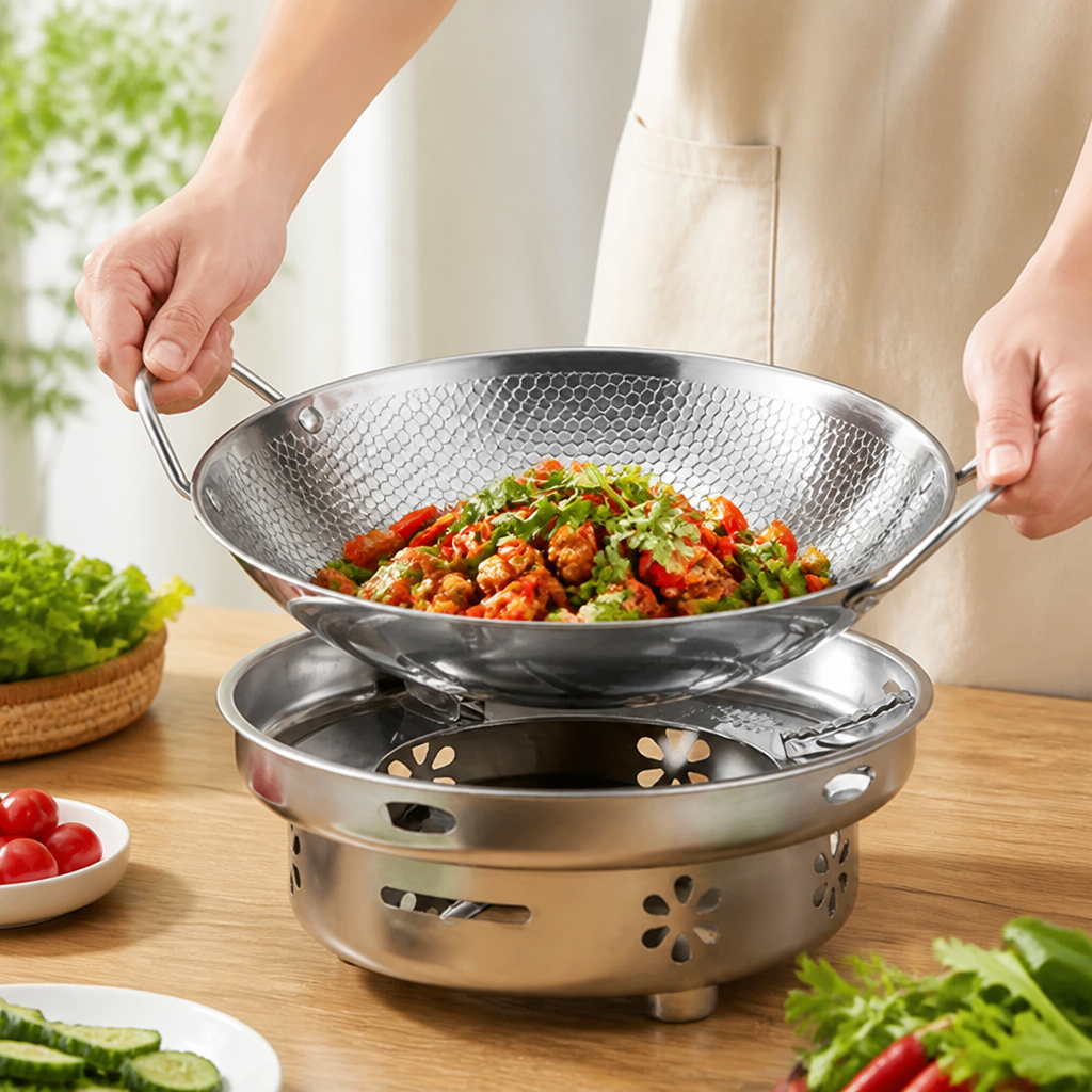 Waben-Bratpfanne beim Kochen