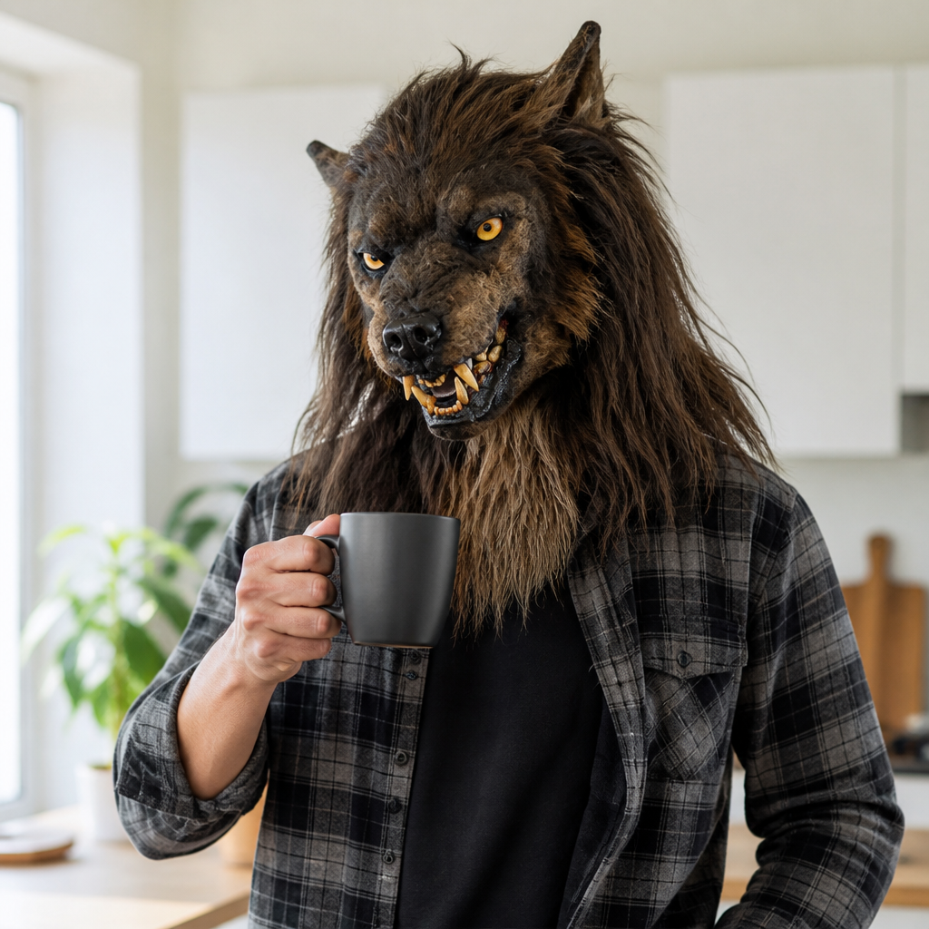 Handgemachte Werwolf-Maske aus lebensmittelechtem Silikon & Kunstfell