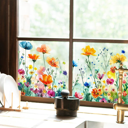 BloomVista™ | Fensteraufkleber | Wildblumen & Schmetterlinge, wiederverwendbar & rückstandsfrei