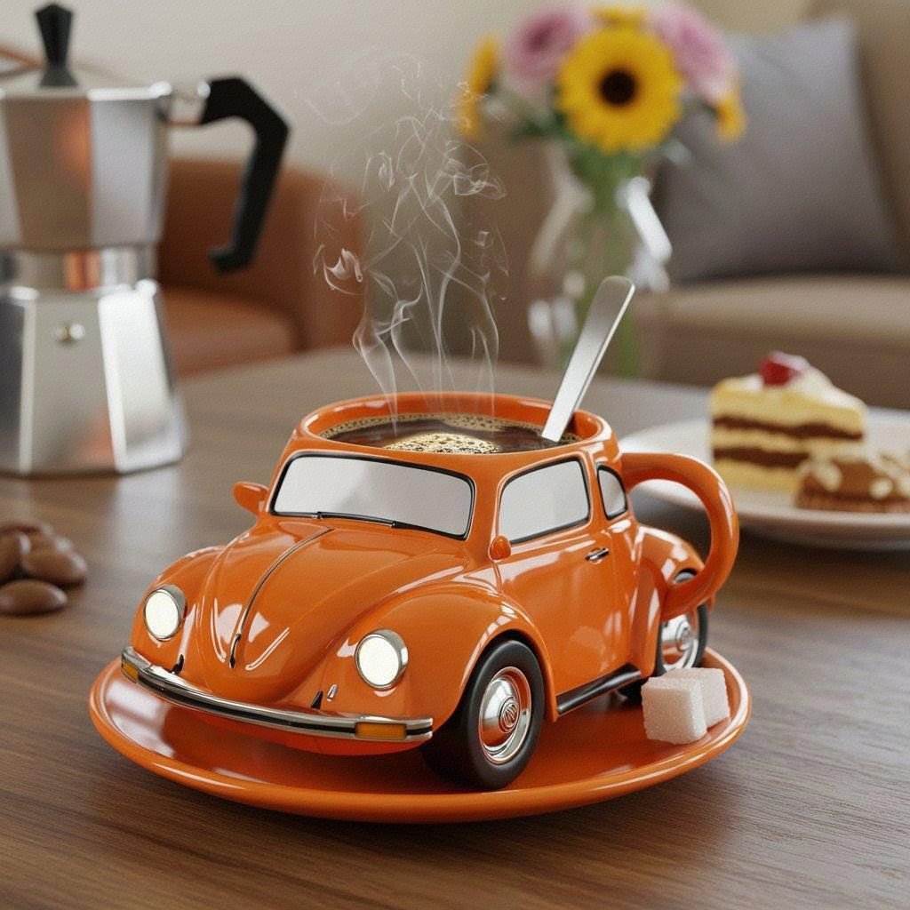 Retro-Auto Kaffeebecher orange