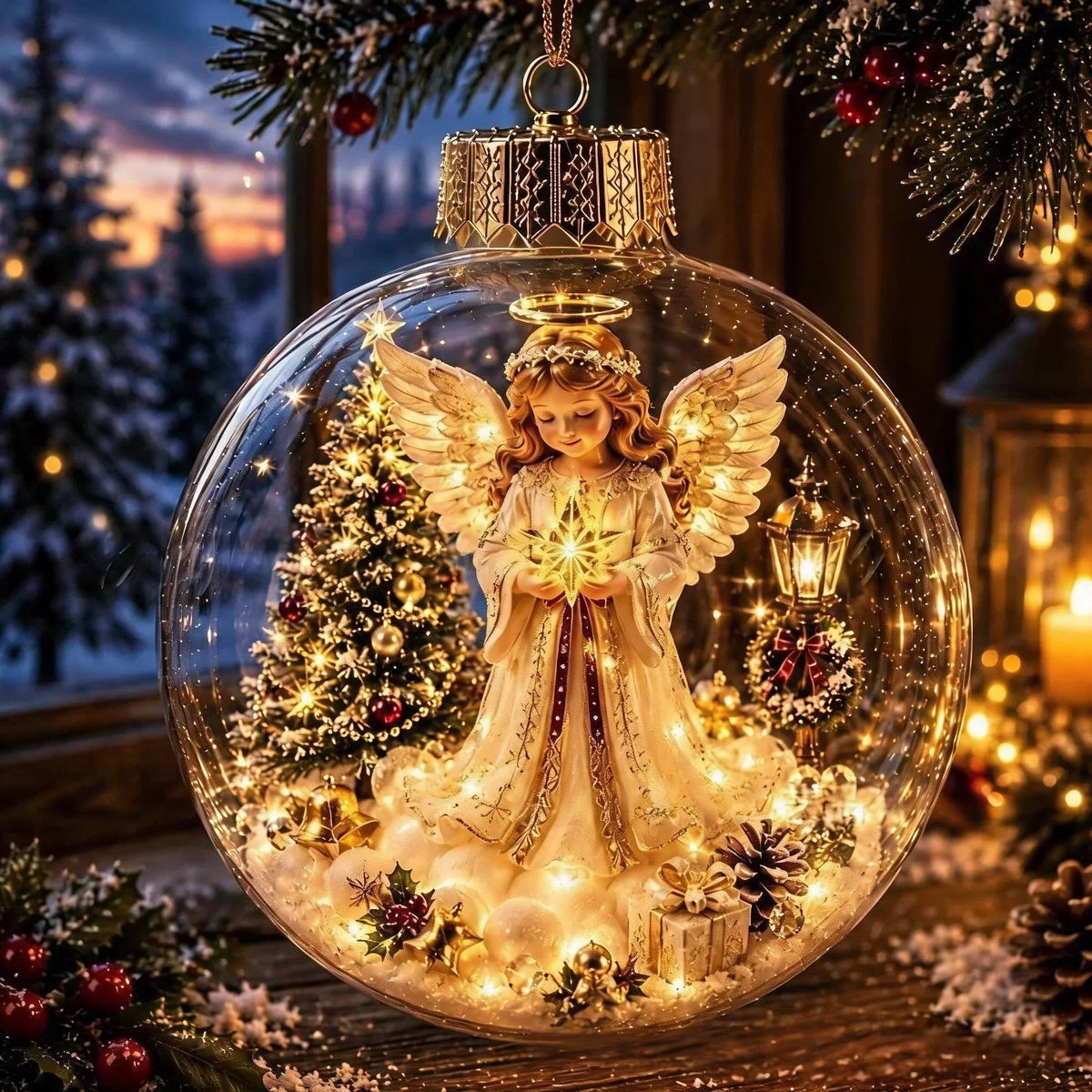 Beleuchteter Weihnachtsanhänger mit LED und Miniatur Szene