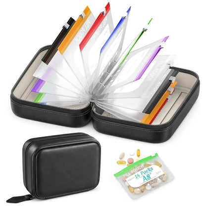 Tabletten-Organizer mit 14 Beuteln im Kunstleder-Etui
