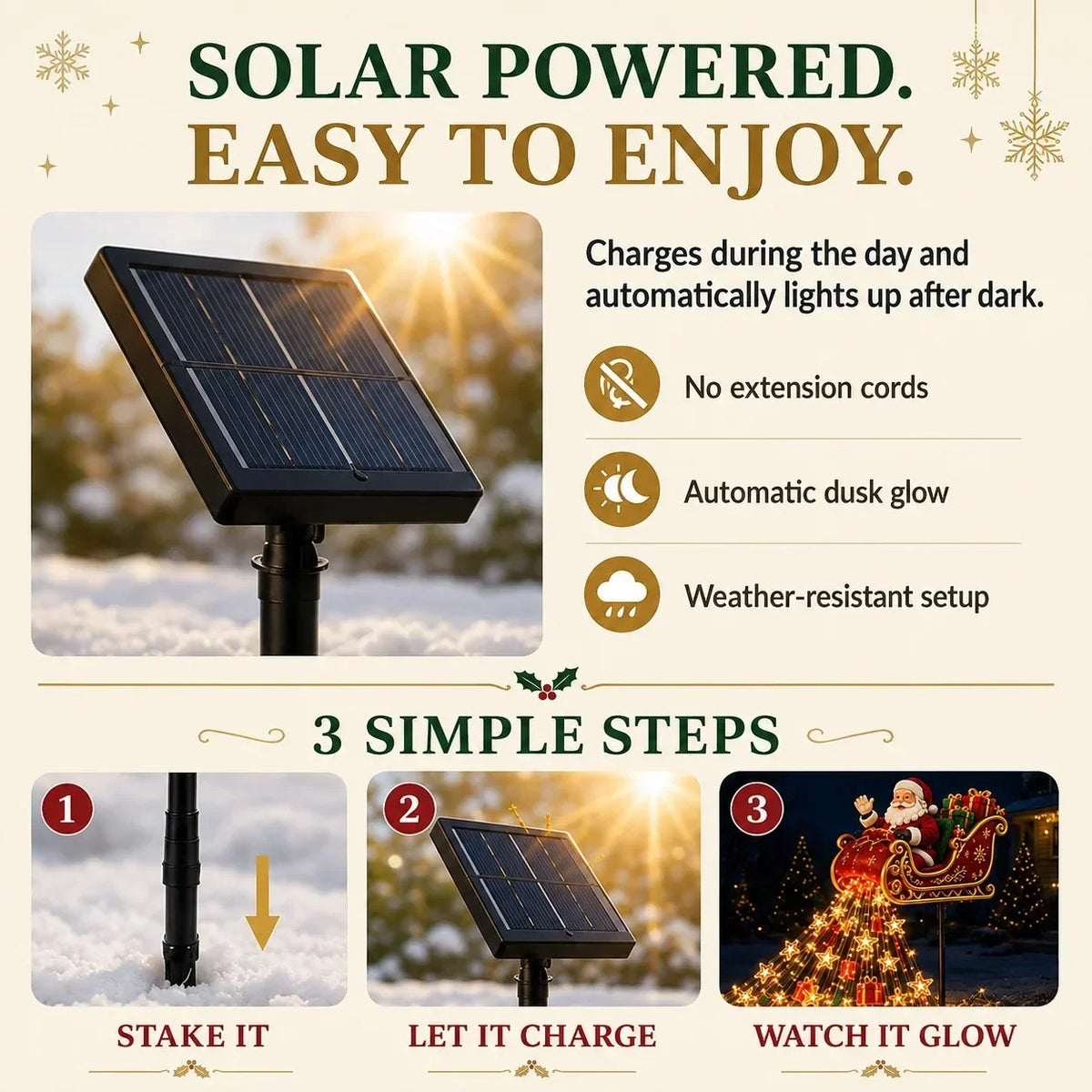 Solar-Weihnachtslicht mit Sternen und Schneeflocken
