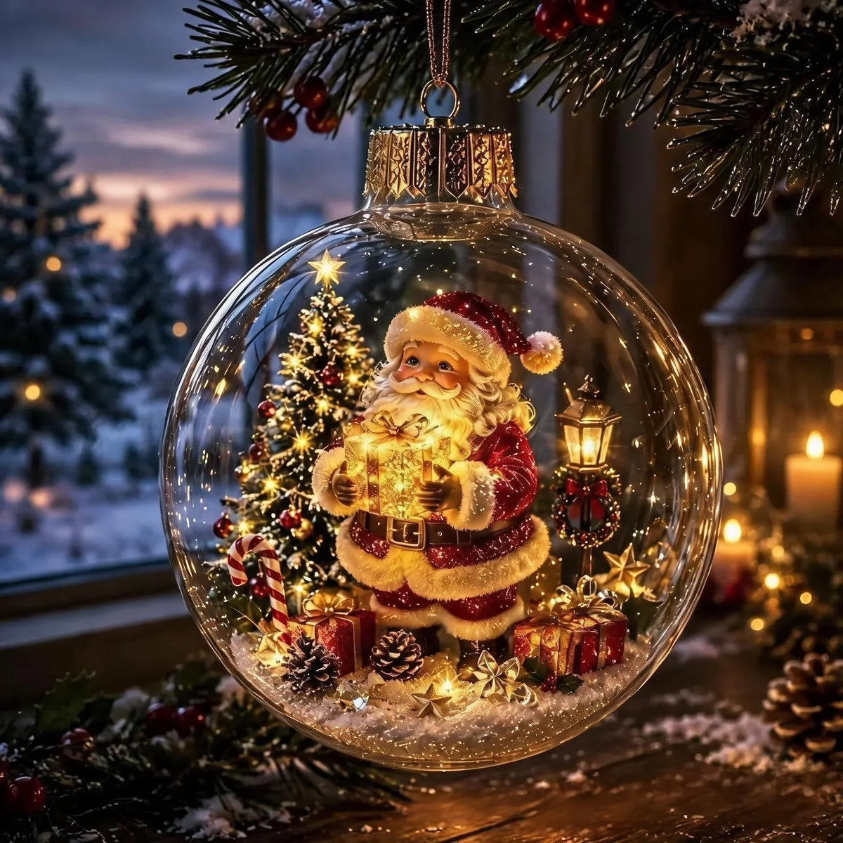 Beleuchteter Weihnachtsanhänger mit LED und Miniatur Szene