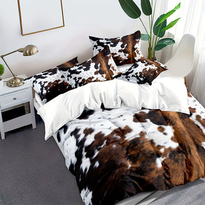 Bettwäsche-Set in Kuhfell-Optik im Schlafzimmer