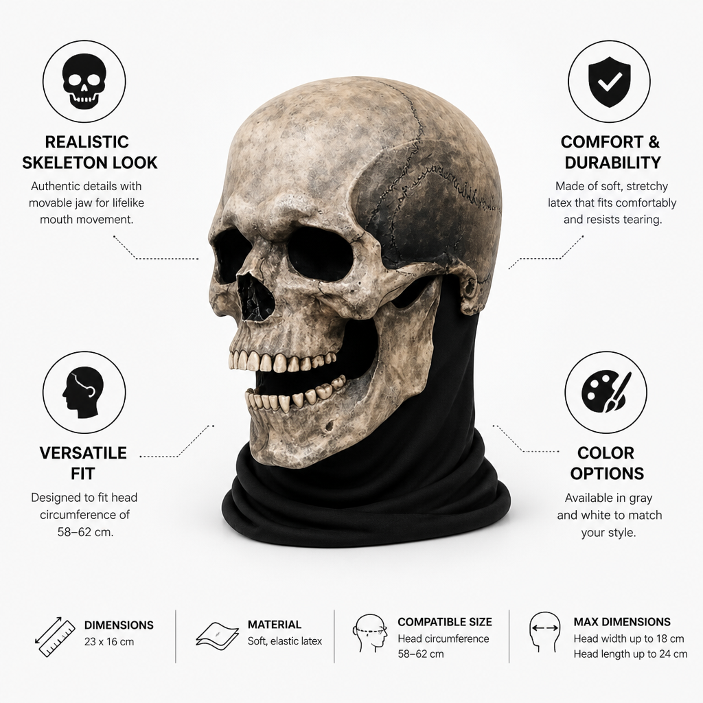 Realistische bewegliche Kinn Soft Latex Schädelmaske